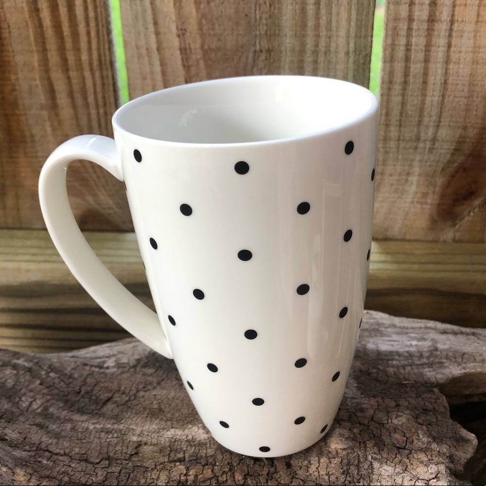 Smeese Tall White Porcelain Tea Cup Mug Black Dots